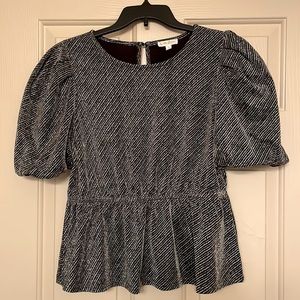 By the River-size L-peplum bottom-gigot sleeve-color black-metallic silver